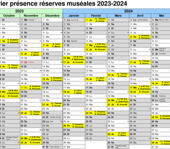 Planning de Présence aux Réserves Muséales Saison 2023-2024